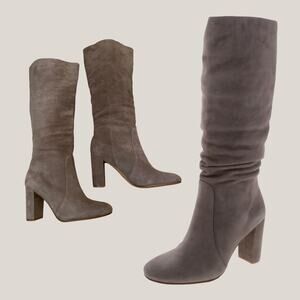 Vince Camuto 7M Sessily Suede Tall Boots | Taupe Block Heel Slouch Soft Leather
